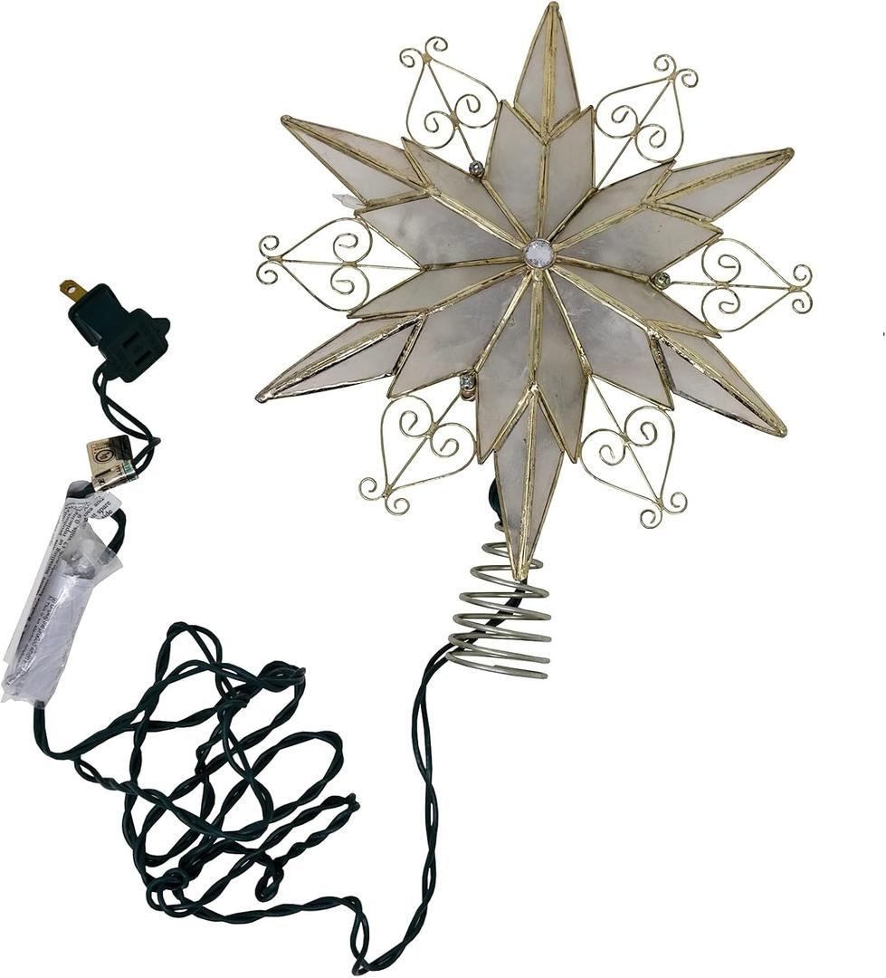 Kurt Adler 10-Light 6-Point Capiz Star Treetop with Scroll Design