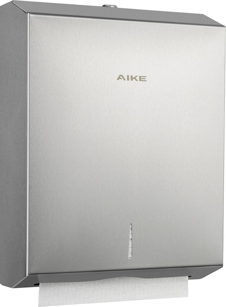 AIKE 400 Sheets Stainless Steel Multifold Commercial Wall Mount Paper Towel Dispenser, with Lock, Brushed AK5181 (Folded Size 10.6"x3.9" or Smaller)