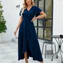 Long Black Formal Dresses for Women Gowns Evening Party Cocktail Dress,Split Elegant V Neck Wrap Ruffle Wedding Guest Dresses (XXL)