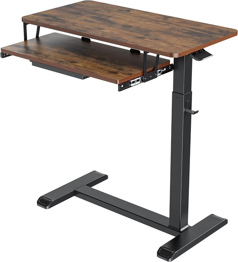 ETHU Overbed Table with Wheels, Upgrade Medical Table with Drawer, Hospital Bed Table, Workstation Desk, Adjustable Overbed Bedside Rolling Laptop Desk(Walnut), 30.31 inches x 15.74 inches x 28.7 inches