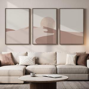 Large Framed Neutral Abstract Desert Wall Art for Living Room, 24x36 Inch, 24" W x 36" H x 3Pcs