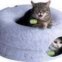 Cattasaurus Peekaboo Cat Cave for Multiple & Large Cats Up to 30-45 Lbs, Scratch Detachable & Washable Tunnel Bed, Comfy Donut Cat Cave (Light Gray, Large) 