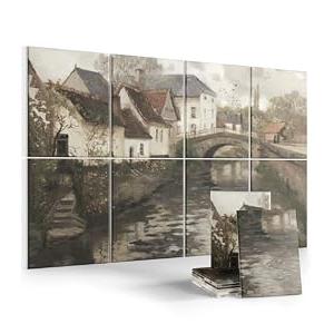 Wall Art Acoustic Panels,35''X24''Sound Absorbing Panels-8-Pack with 50 Adhesive Tabs, Decorative Sound Absorbing Panels for Living Room and Recording Studio, Offices-Small Town Near La Panne