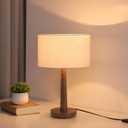 18.5" Modern Table Lamp with Walnut Wood Base, Dimmable UL-Listed Desk and Nightstand Lamp for Living Room Bedroom Office, Perfect for Entryway Console Dorm and Home Decor, White Line Shade