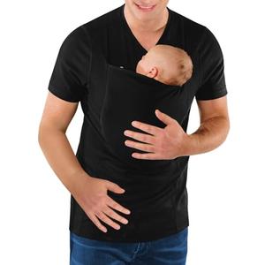 Mens Dad Shirts Baby Carrier Shirt Short Sleeve Skin to Skin New Dad Gifts T-Shirt with Pocket Black L