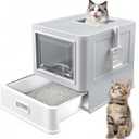 Homegroove Stainless Steel Cat Litter Box with Drawer, XL Foldable Enclosed Kitten Litter Box with Lid for Indoor Cats, Metal Covered Cat Litter Pan with Litter Scoop (Gray)