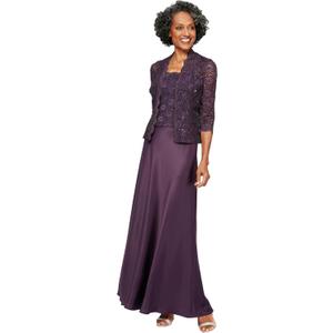 Alex Evenings womens Two Piece Mother of the Bride Dress With Lace Jacket (Petite and Regular Sizes) (14, Eggplant)