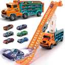 Toddler Car Truck Toys,Car Carrier Truck Toy for Kids Age 3-5 4-8,Foldable Car Track Sets with 2.8-Ft Race Track and 6 Die-Cast Race Cars, Truck Toys Gifts for 3 4 5 6 7 8+ Year Old Boys Girls(orange)