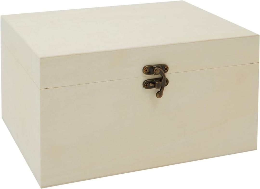 Juvale 1 Pack Unfinished Wood Box for Crafts with Hinged Lids Paintable Craft & Storage Box to Paint - Versatile Pine for Decoupage & DIY Decoration