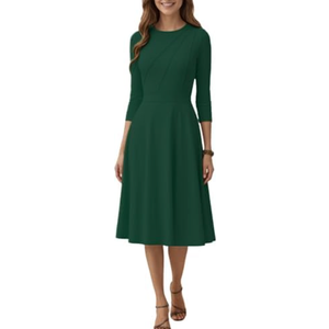 FENJAR Womens Fit and Flare Cocktail Dress Elegant 34 Sleeve Wedding Guest Work Formal A Line Dresses US, Alpha, X-Large, Regular, Regular, A-Green