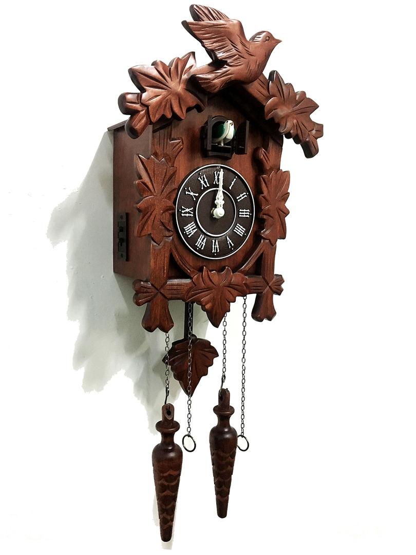 Rylai Vintage Cuckoo Clock Handcrafted Wooden Wall Clock for Home Décor | Large Size 13x9.5 Inch Traditional Germany Design Volume Control Coo-Coo Auto Night Sensor Brown/White