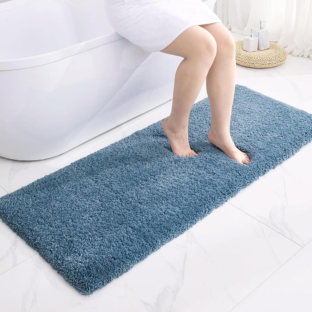 Blue Bathroom Runner Rug 24x59 Non Slip Fluffy Long Bath Mat for Bathroom Floor Washable Plush Luxury Bath Rug for Tub Absorbent Shower Sink Mat Bedside Rug