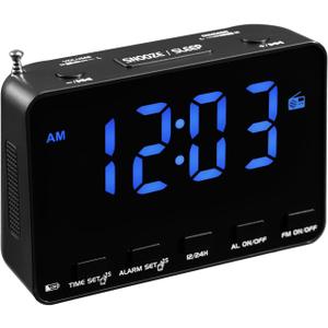 Portable Digital FM Radio Alarm Clock FM Radio Wake Up,USB Charging, Dimmer & Volume Dial, Snooze, Battery Backup Small Bedside Clock for Bedroom, Travel, and Desk