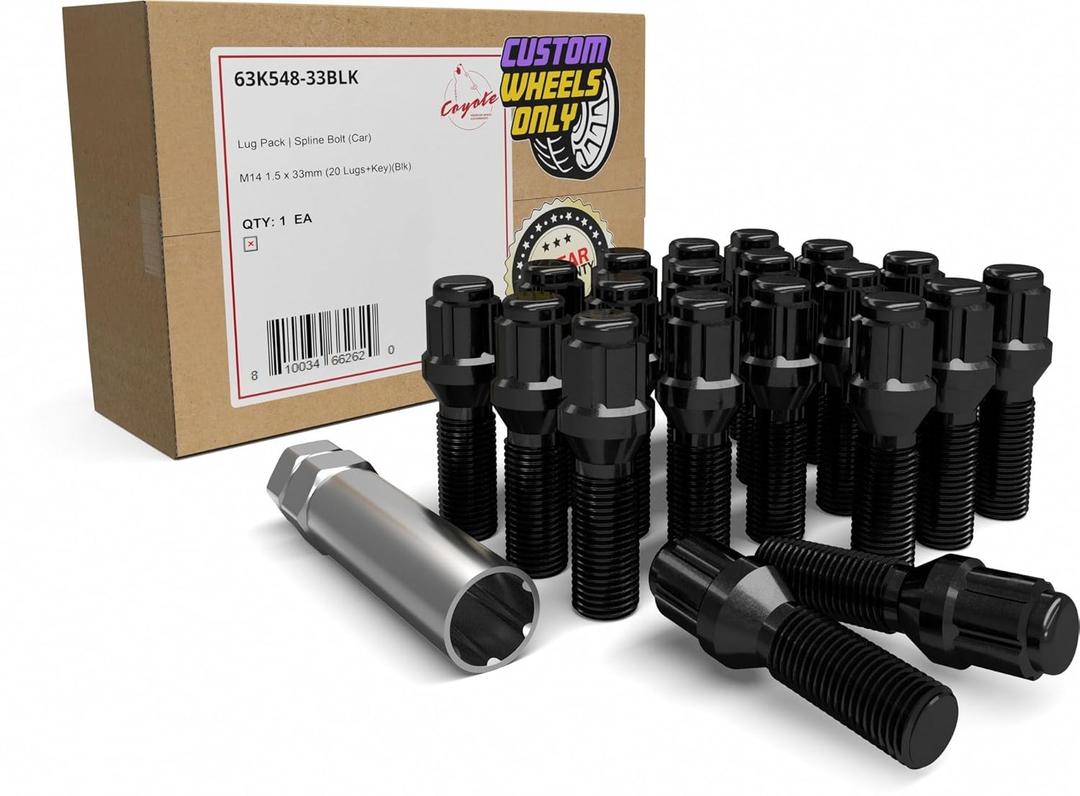 Wheel Accessories Parts 20 Pcs M14 x 1.50 14 x 1.5 Thread Acorn Seat Spline Lug Bolt Black Finish 33mm Shank Length Car Spline fits BMW 7 Series X3 X5  Land Rover Range Rover