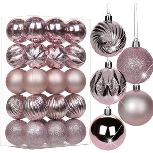 2.36" Christmas Ball Ornaments Pink 30 Pcs Small Shatterproof Christmas Tree Decorations Xmas Tree Christmas Ornaments Balls with Hanging Loop for Wedding Holiday Party Wreath Home Decor