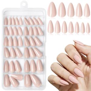Nude Press on Nails Almond with Nail Tabs,120pcs Medium Almond Press on Nails,12 Sizes Glossy Nude Medium Fake Nails,Full Cover Acrylic Nails Press ons for Women