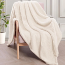 Extra Large Fuzzy Throw Blanket for Couch, 50x70 Inch Fluffy Warm Soft Jacquard Blankets for All Season, Lightweight and Cozy, Ivory