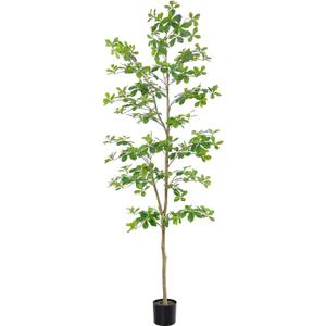 Bellacat Faux Black Olive Tree 7ft, Tall Faux Trees Indoor with Natural Trunk and Realistic Leaves. 7 Feet(84in) Artificial Tree for Home Office Dcor.