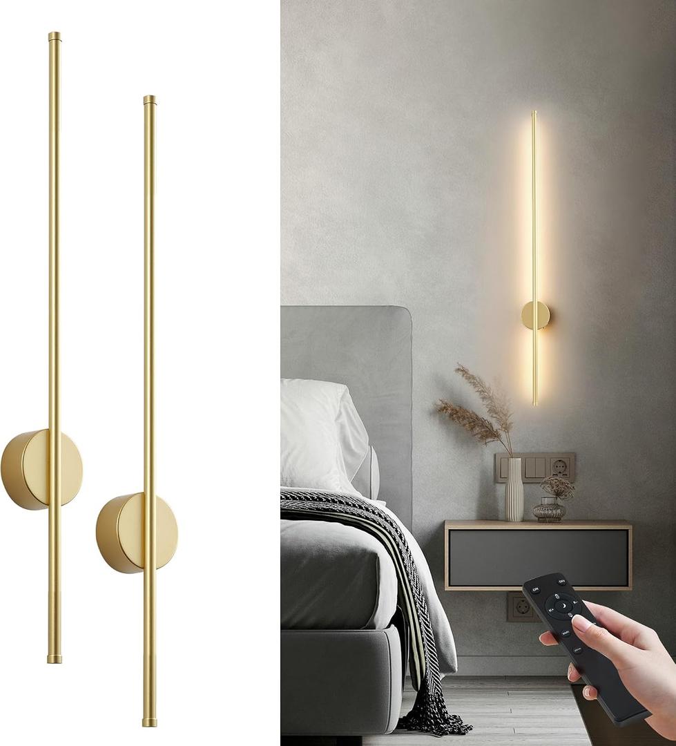 KARTOOSH Battery Operated Modern Wall Sconce Set of Two, 39.3 Inch Gold