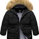 Boy's Winter Coat Waterproof Kids Puffer Jacket Thicken Parka Fleece Lined Bubble Ski Snow Outerwear with Fur Hood (8-9, Black)