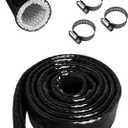 YAMAKATO 3/8" ID Heat Shielded Fire Thermo Armor Fire Sleeve Silicone Coated Fiberglass Heat Protection w/ 3 Clamps for Automotive Hose Lines & Electrical Wiring (Black, 5FT