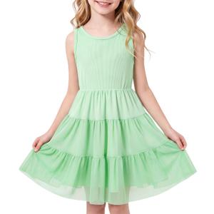 Girls Tiered Tulle Soft Dress Summer Sleeveless Dress 8-12 Year