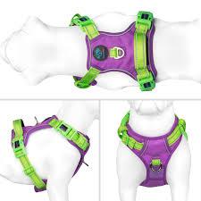 PHOEPET No Pull Dog Harness, Unique Colors Reflective Adjustable Dog Vest, with Soft Training Handle Metal Clips for Dogs (Green Base & Purple Straps,M)