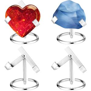 Shimeyao 4 Pcs Metal Crystal Heart Stone Stand Crystal Ball Holder Rock Display Stand Mineral Specimen Display Easel Holder for Gemstones Fossils Agate Slabs Plates (Silver,2 x 2.36 x 2.56 Inch)