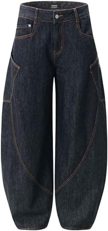 EMMIOL Womens Baggy Barrel Jeans Casual Boyfriend 2025 Trendy Loose High Rise Wide Leg Denim Y2K Pants (8, Black)