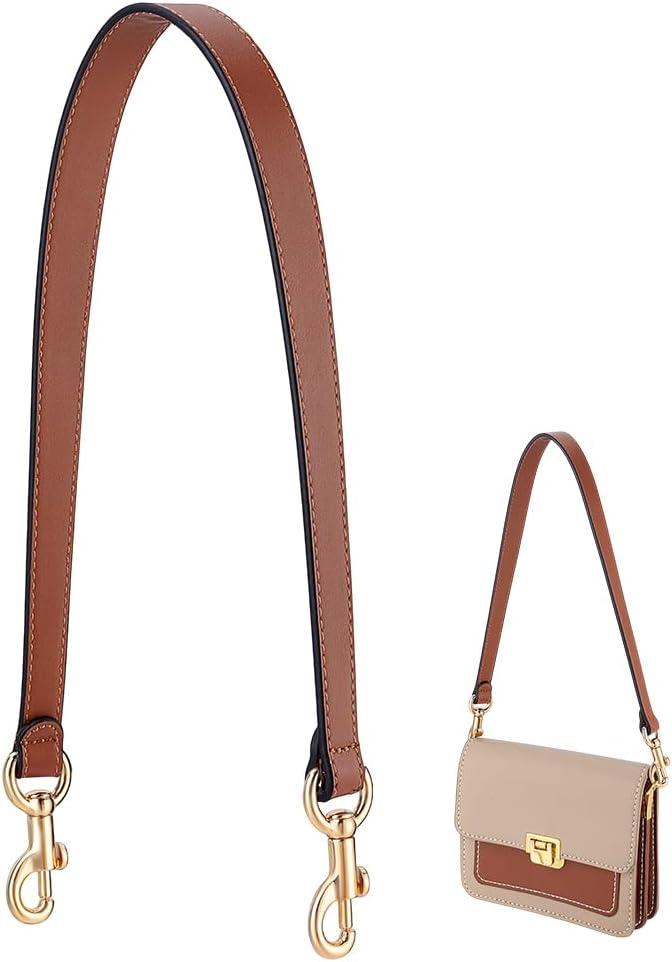 PH PandaHall 25.7 Inch Leather Bag Strap, 1 Inch Wide Purse Strap Genuine Leather Puse Handle Camel Bag Handles Replacement with Golden Buckles for Women DIY Handbag Underarm Bags Shoulder Bags