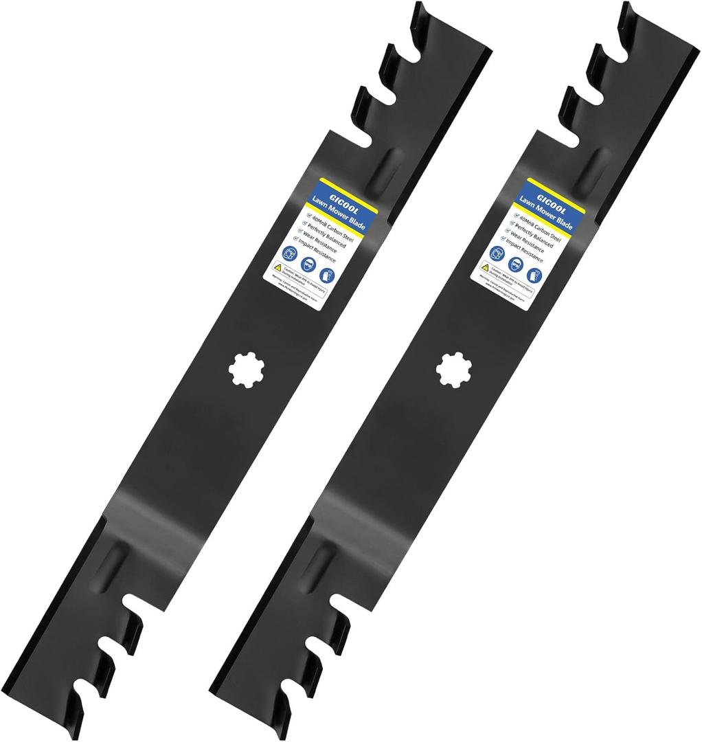 GICOOL GY20850 Mulching Blades for John Deere 42 inch Deck, 7-Point Star Mower Blades for D110 D130 D105 S100 E100 E120 E130 Z225 LA105, Replace GX22151 AM141033 AM141031, 2-Pack