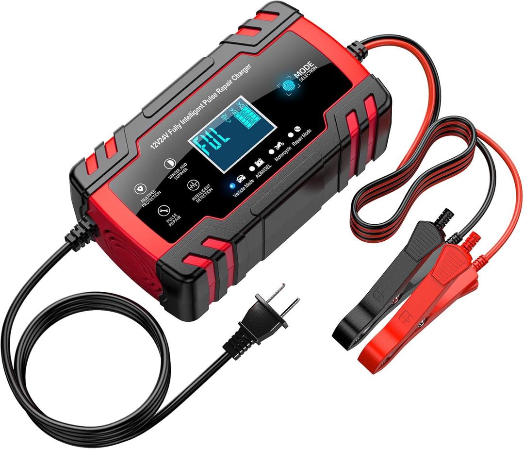 Battery Charger 10-Amp 12V and 24V Fully-Automatic Smart Car Battery Charger, Battery Desulfator with Temperature Compensation, and Battery Maintainer Trickle Charger (12v24v)