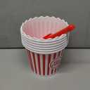 Roshtia 6 Pieces Plastic Popcorn Containers Reusable Buckets 75 oz Popcorn Boxes Bowl with Scoop Retro Style Red Plastic Scoop Set for Movie Theater Night(Stripe)