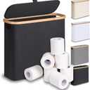 efluky Toilet Paper Basket 28L, Toilet Paper Holder with Lid for Bathroom, Free Standing Storage Organizer Holds Up to 9-12 Rolls (Black, 1)