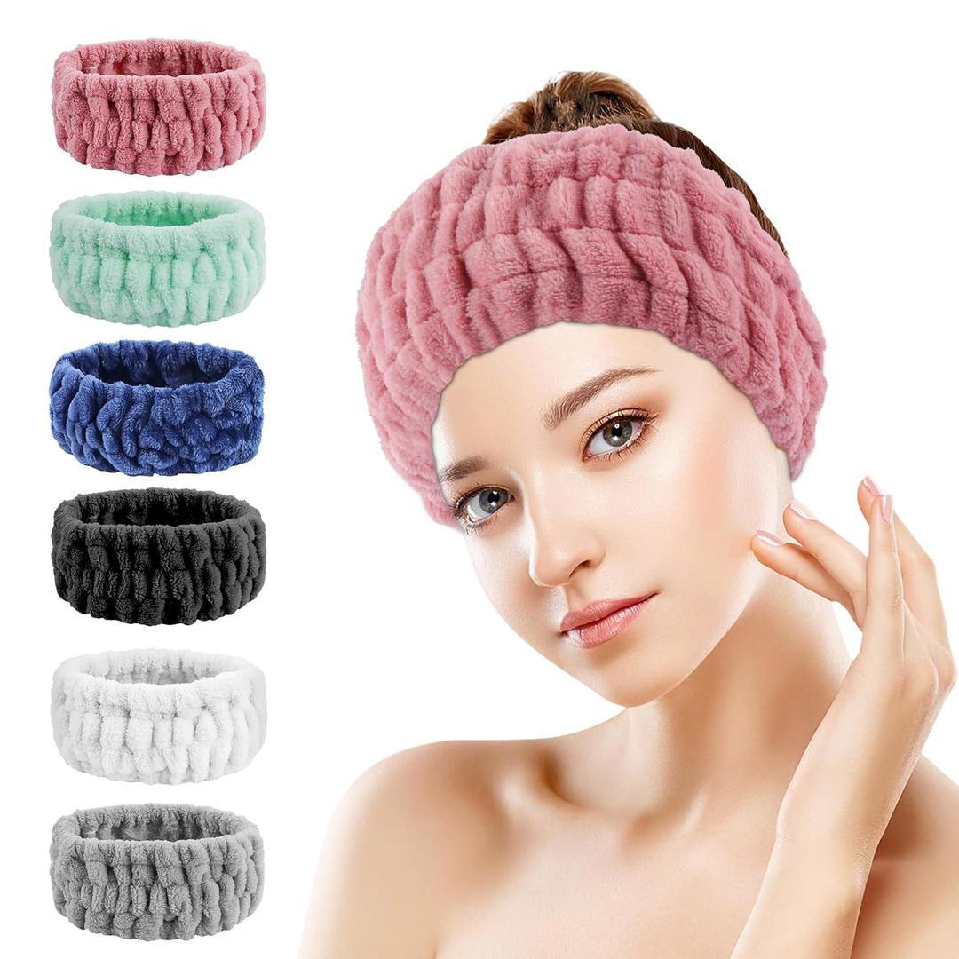 6PCS Spa Headband for Women  Soft Terry Cloth Hairband for Facial Makeup, Face Washing, Masking, Showering, and Spa Treatments (Multiple colors)