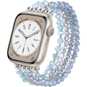 VISOOM Beaded Bracelet Compatible for Apple Watch Band 42mm/41mm/40mm/38mm Series11 10 9 8 7 Se(3 2 1) Series 6/5/4 Women Fashion Cute Handmade Pearl Stretchy Watch Strap for iWatch Bands Series 3/2/1 (C-Light Silver)