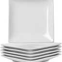 Appetizer Plates Set of 6, 6 Inch Porcelain Dessert Plates, White Stackable Square Salad Plates for Snack Steak Bread Butter, Chip and Scratch Resistant, Microwave and Dishwasher Safe