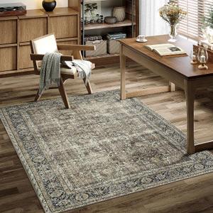 PureCozy Vintage Area Rug 3x4 Brown Entryway Office Washable Carpet Non Slip Bedroom Indoor Living Room Door Mat Low Pile Traditional Distressed Retro Accent Rug for Dining Room Bathroom Kitchen