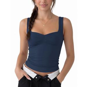 AURUZA Womens Going Out Tank Tops Sweetheart Neck Double Lined Crop Top Backless Sleeveless Y2K Party Top for Date Night Concert Summer Outfits (Blue, S)