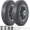 2 Pcs 10" Solid Tires, 10" x 2" Flat Free Tire and Wheel,1/2", 3/4", 5/8" Axle Bore Hole and Double Sealed Bearings, 2.23" Offset Hub Compatible with Hand Truck, Wheelbarrow, Lawn Mower Tires P-125