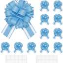 EUSOAR Blue Bows for Gift Wrapping, 12pcs 6" Organza Present Decorations Large Ribbon Pull Bows, Baskets Flower Gift Box Wrap Bows for Wedding Christmas Birthday Valentine's Day Anniversary Party