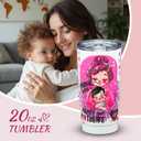 20oz Mom Tumbler Insulated Thermal Coffee Cup - Portable Travel Mug with Cute Cartoon Patterns, Leak-Proof for Mom, Great Mothers Day Gift for Daily Use Office OutdoorWhite