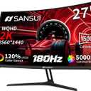 SANSUI 27 Inch WQHD 2560X1440 Curved Gaming Monitor, 180Hz MPRT 1ms Computer Monitor,HDMI2.0 * 2, DP1.2 * 2, Freesync, Curved 1500R, 5000:1 Contrast Ratio, 120% sRGB,HDR(ES-G27C1Q DP Cable Included) (Black)