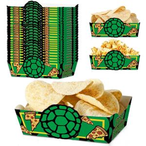 24pcs Turtle Themed Green Paper Food Trays for Party Supplies Kids Birthday Party Decorations