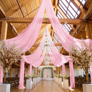 6 Panels Pink Ceiling Drapes for Wedding, 5ftx10ft Ceiling Drapes Cheesecloth Sheer Fabric Curtain Wedding Arch Draping Fabric Romantic Ceilings Decorations for Weddings Party Ceremony Stage