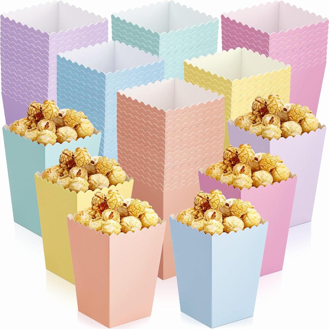 Jingmore 120 Pcs Mini Popcorn Boxes for Party, Pastel Popcorn Bucket Disposable Colorful Popcorns Snack Candy Container for Movie Birthday Wedding Party Decorations, 2.2 x 4.2 x 3 Inche(6 Colors), 4.17 x 3 x 2.2 inches