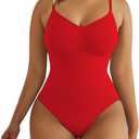 SHAPERX Women's Shapewear Bodysuit Tummy Control Body Shaper Seamless Sculpting Snatched Waist Body Suit (2XL/3XL, 4-red (Thong))