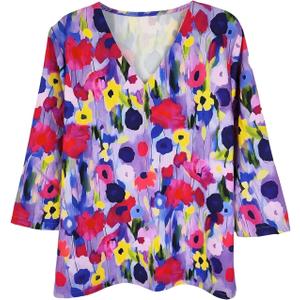 SOLY HUX Women's Floral Print Blouses V Neck 3/4 Sleeve Casual Summer Boho Tops (Blue, XL)