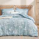 Bedsure Sky Blue King Comforter Set - 7 Pieces Floral Bedding Sets, King Bed in a Bag with Reversible Botanical Flowers Comforter, Sheets, Pillowcases & Shams
