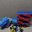 PEADUCK Toddler Car Truck Toys for Kids Ages 3-5, 10-in-1 Dinosaur Carrier Truck with Foldable Track Toys with Spray, Light & Sounds and 9 Dino Cars, Birthday Gift for 3 4 5 6 7 8 Years Old Boys Girls